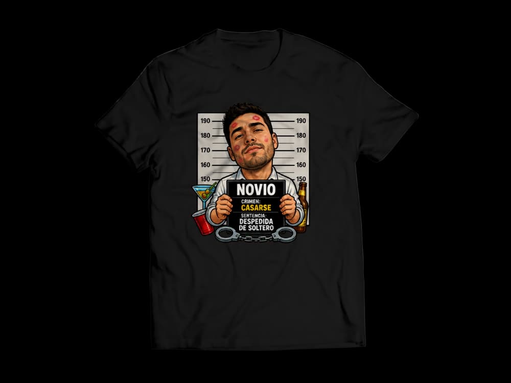 Camiseta personalizada con IA: La cara del novio pa' la despedida de soltero, bien exagerada