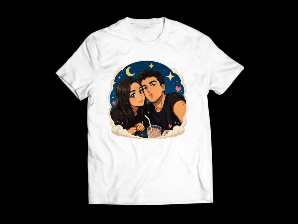 Camiseta personalizada con IA: Nuestra primera foto juntos, estilo anime
