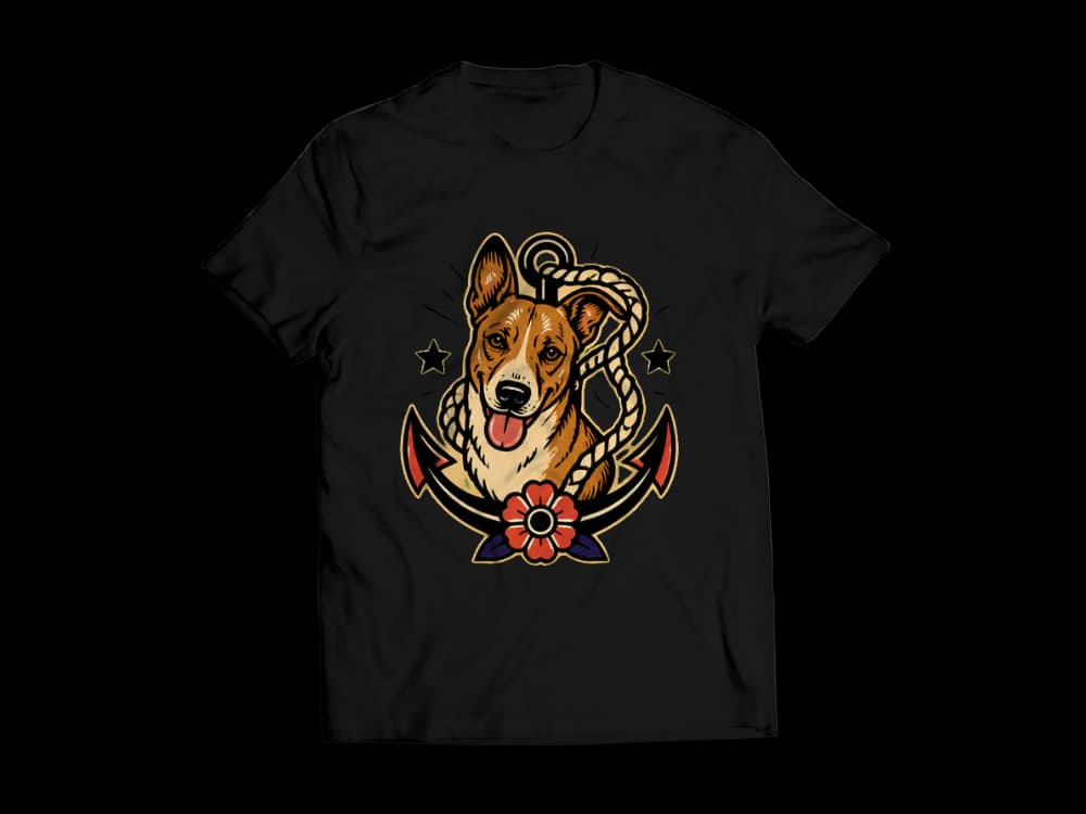Camiseta personalizada con IA: Mi perra como tatuaje old school